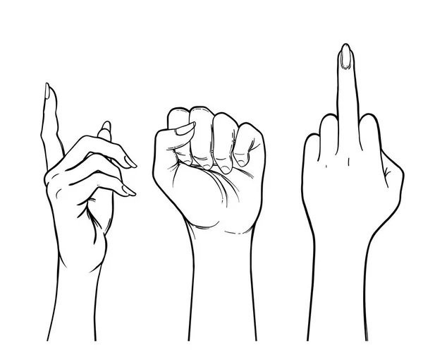 Ανθρώπινη παλάμη προς τα πάνω. Σύνολο των χεριών σε διάφορες χειρονομίες. Διάνυσμα — Διανυσματικό Αρχείο