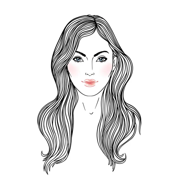 Jeune femme caucasienne aux cheveux longs Illustration vectorielle de mode — Image vectorielle