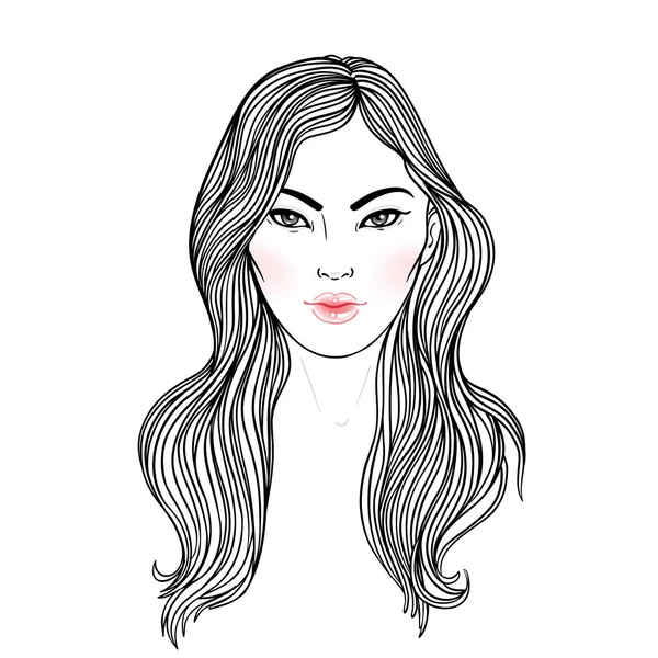 Jonge Aziatische vrouw met lang haar. Fashion vectorillustratie ik — Stockvector