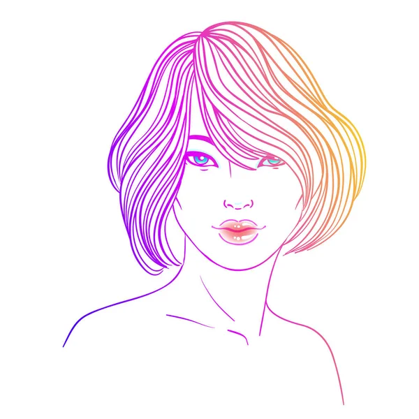 Illustration mode. Coiffure, cheveux bleus teints. Vecteur dessiné à la main — Image vectorielle