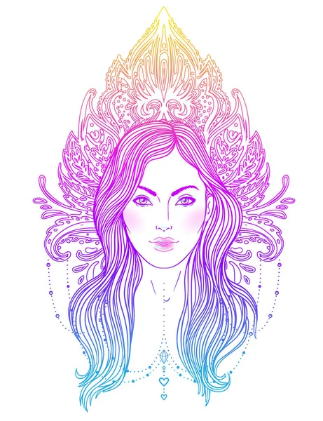 Kabile erime Boho Diva. Güzel Asyalı ilahi kız ile süslü