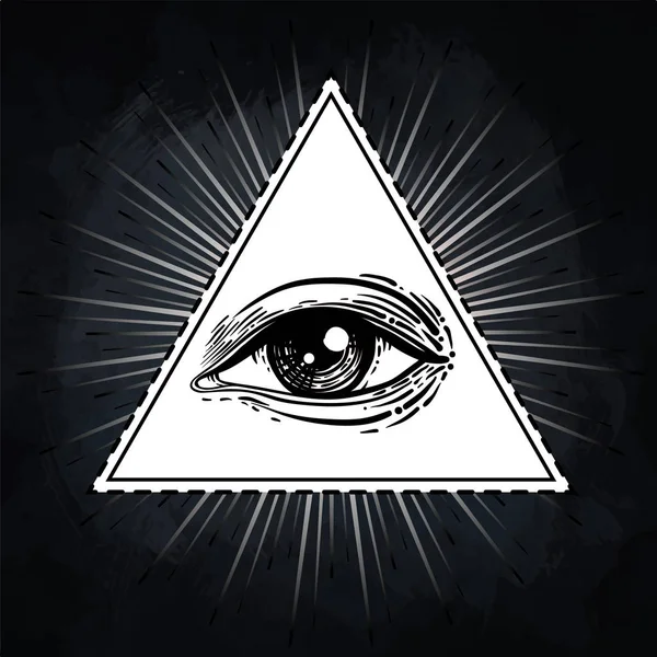섭 리의 눈입니다. 프리메이슨 기호입니다. Triangl 내부 모든 보는 눈 — 스톡 벡터