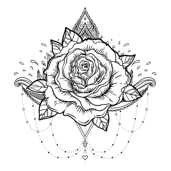 Rosicrucianism szimbólum. Blackwork tattoo flash. Minden látás szem, C — Stock Vector