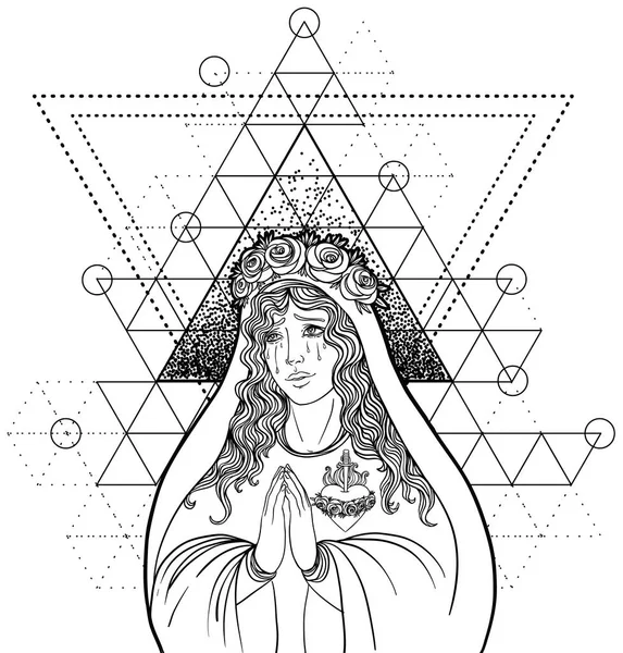 Lady of Sorrow. Devotion to the Immaculate Heart of Blessed Virg — Stock Vector