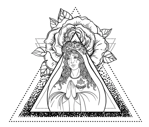 La Dama del Dolor. Devoción al Inmaculado Corazón de la Santísima Virgen — Vector de stock