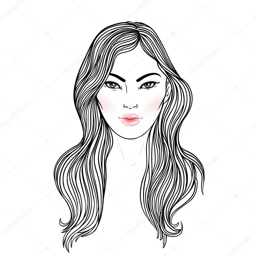 Young Asian woman with  long hair. Fashion vector illustration i