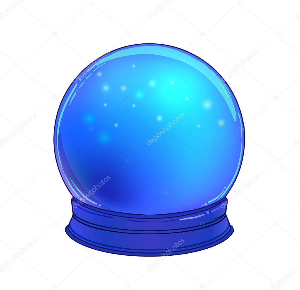 Crystal Ball with with rainbow moon and colorful stars isolated 