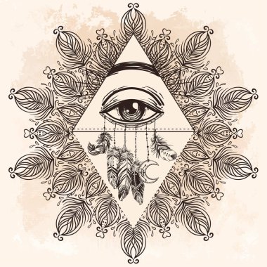 Süslü yuvarlak mandala desen tüm görünce gözlerime. Mistik, simya,