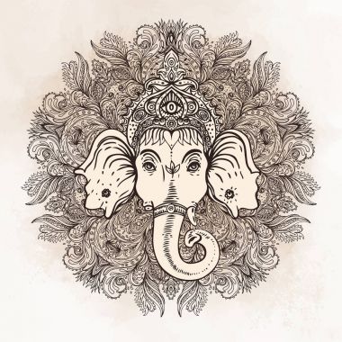 Hindu Lord Ganesha süslü mandala desen üzerinde. Vektör illustrat