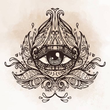 Süslü yuvarlak mandala desen tüm görünce gözlerime. Mistik, simya,