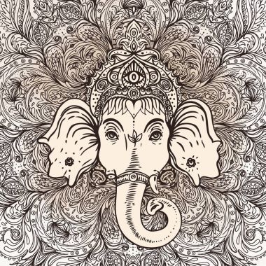 Hindu Lord Ganesha süslü mandala desen üzerinde. Vektör illustrat