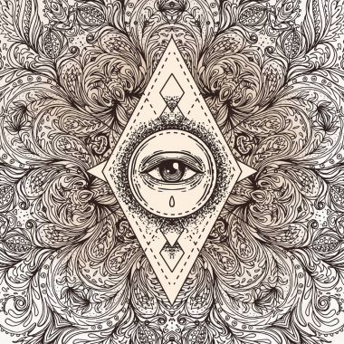 Süslü yuvarlak mandala desen tüm görünce gözlerime. Mistik, simya,