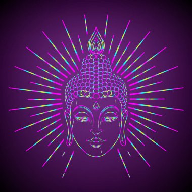 Buda'nın yüzüne süslü mandala desen yuvarlak. Ezoterik vintage 