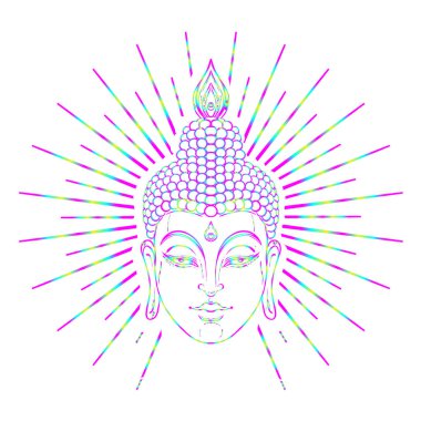 Buda'nın yüzüne süslü mandala desen yuvarlak. Ezoterik vintage 