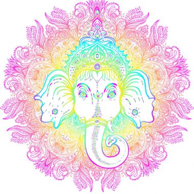 Hindu Lord Ganesha süslü mandala desen üzerinde. Vektör illustrat