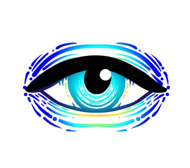 Kutsal geometri sembolü ile tüm gören göz üzerinde beyaz izole. Benim