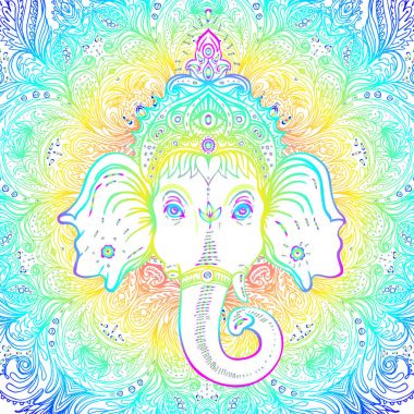 Hindu Lord Ganesha süslü mandala desen üzerinde. Vektör illustrat