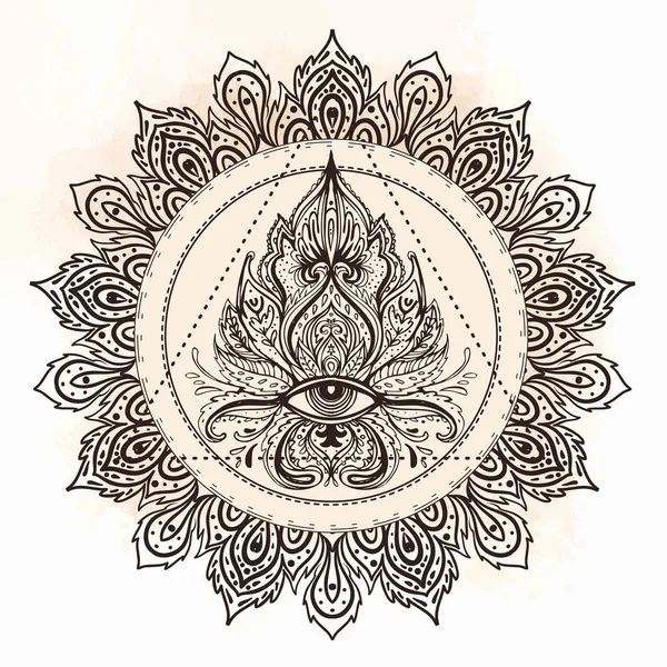 Alle sehenden Auges in verzierten runden Mandala-Mustern. Mystik, Alchemie, — Stockvektor