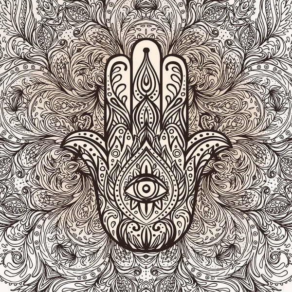 Vektor indischer, handgezeichneter Hamsa über rundem Mandala-Muster. Ethnien — Stockvektor