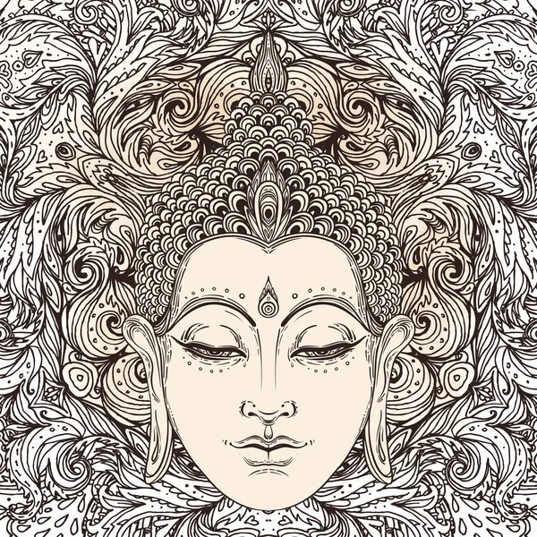 Buddha-Gesicht in kunstvollem Mandala-Muster über beigem Vintage-B — Stockvektor