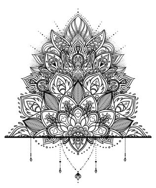 Vektör süs Lotus çiçeği, etnik sanat, Hint pai desenli