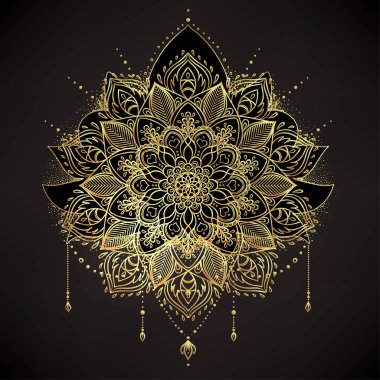 Vektör süs Lotus çiçeği, etnik sanat, Hint pai desenli