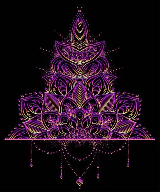 Vektör süs Lotus çiçeği, etnik sanat, Hint pai desenli