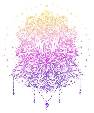 Vektör süs Lotus çiçeği, etnik sanat, Hint pai desenli
