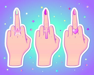 El gösteren orta parmak. Feminizm kavramı. Gerçekçi s