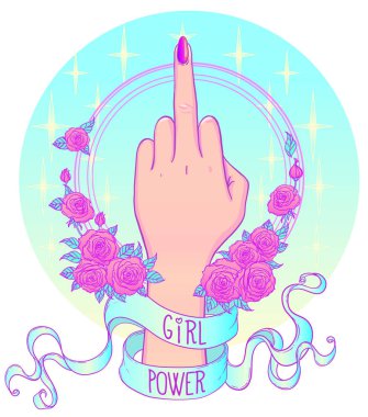 El gösteren orta parmak. Feminizm kavramı. Gerçekçi s