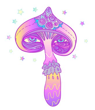 Sihirli mantar. Psychedelic halüsinasyon. Canlı vektör illus