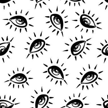 Gözler, vintage psychedelic tarzı seamless modeli. Etnik geri