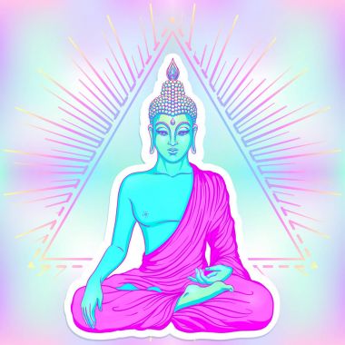 Buda'nın kutsal geometri arka plan üzerinde oturuyor. Vektör illustrat