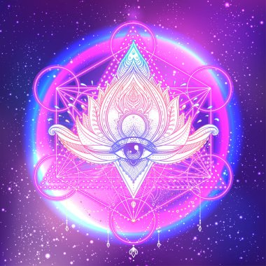 Tüm gören göz içinde lotus vektör süs Lotus çiçeği, etnik bir