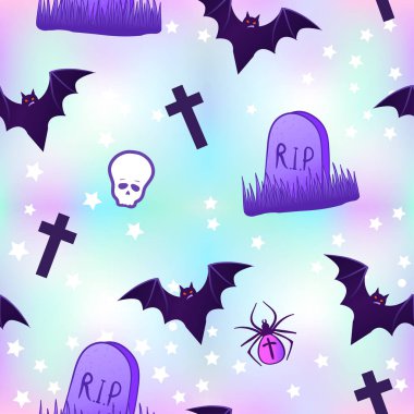 Kawaii komik ürkütücü seamless modeli. Halloween kağıt b kaydırma