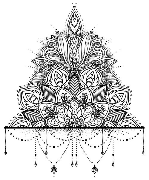 Vector prydnads lotusblomma, etnisk konst, mönstrad indiska pai — Stock vektor