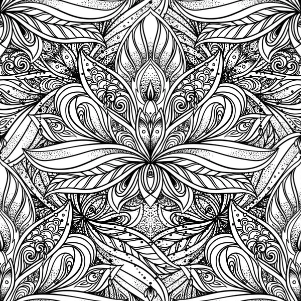 Vector ornamental Loto Bohemio Paisaje floral sin costura ornamen — Vector de stock