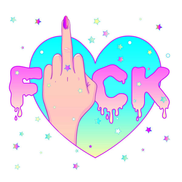 Female hand showing middle finger. Feminism concept. Realistic s