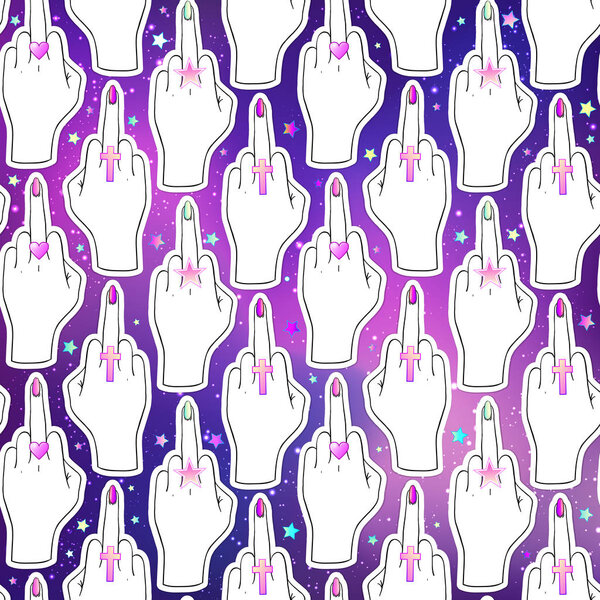 Female hand showing middle finger. Feminism concept. Realistic s