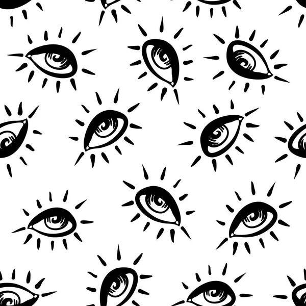 Augen, nahtloses Muster im psychedelischen Vintage-Stil. ethnische Rückseite — Stockvektor