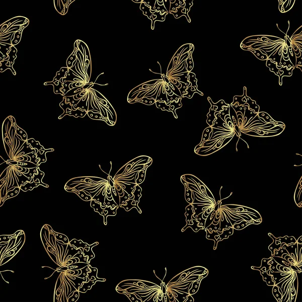 Χωρίς ραφή πρότυπο με πεταλούδες σε μαύρο φόντο. Ιδιαίτερα de — Διανυσματικό Αρχείο