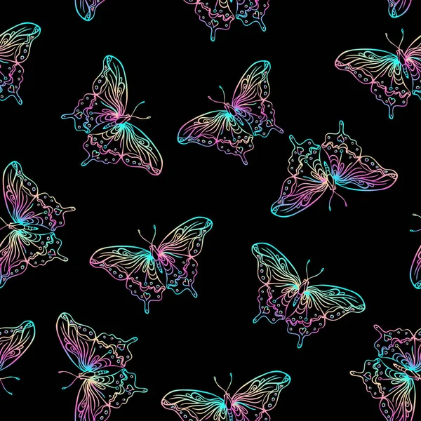 Patrón sin costuras con mariposas sobre fondo negro. Altamente de — Archivo Imágenes Vectoriales