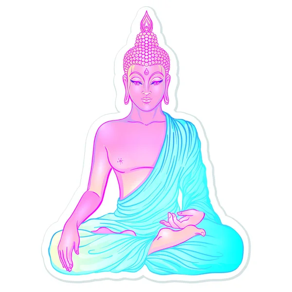 Buddha seduto su sfondo geometria sacra. Illustrazione vettoriale — Vettoriale Stock