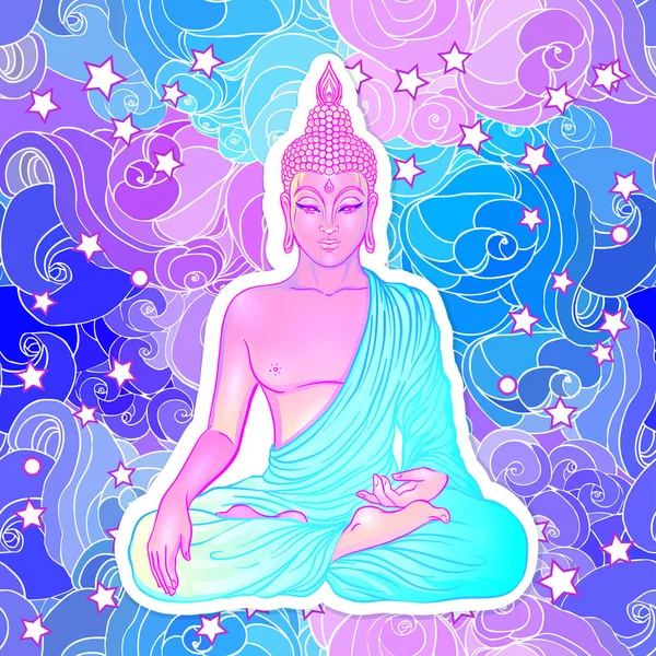 Buda sentado sobre fondo de geometría sagrada. Ilustración vectorial — Archivo Imágenes Vectoriales