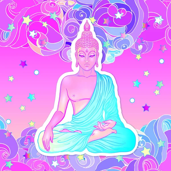 Sitting Buddha over sacred geometry background. Vector illustrat — Stock Vector