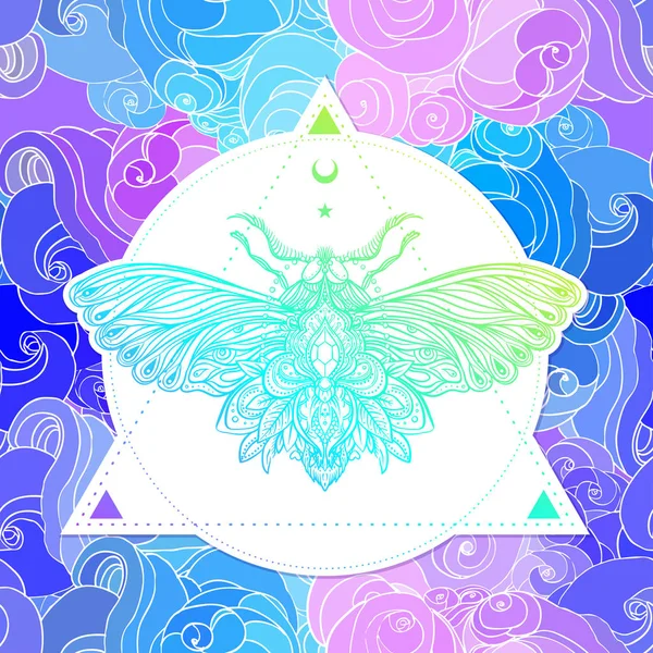 Polilla sobre mandala. Hermoso patrón redondo vintage. Vector illus — Vector de stock