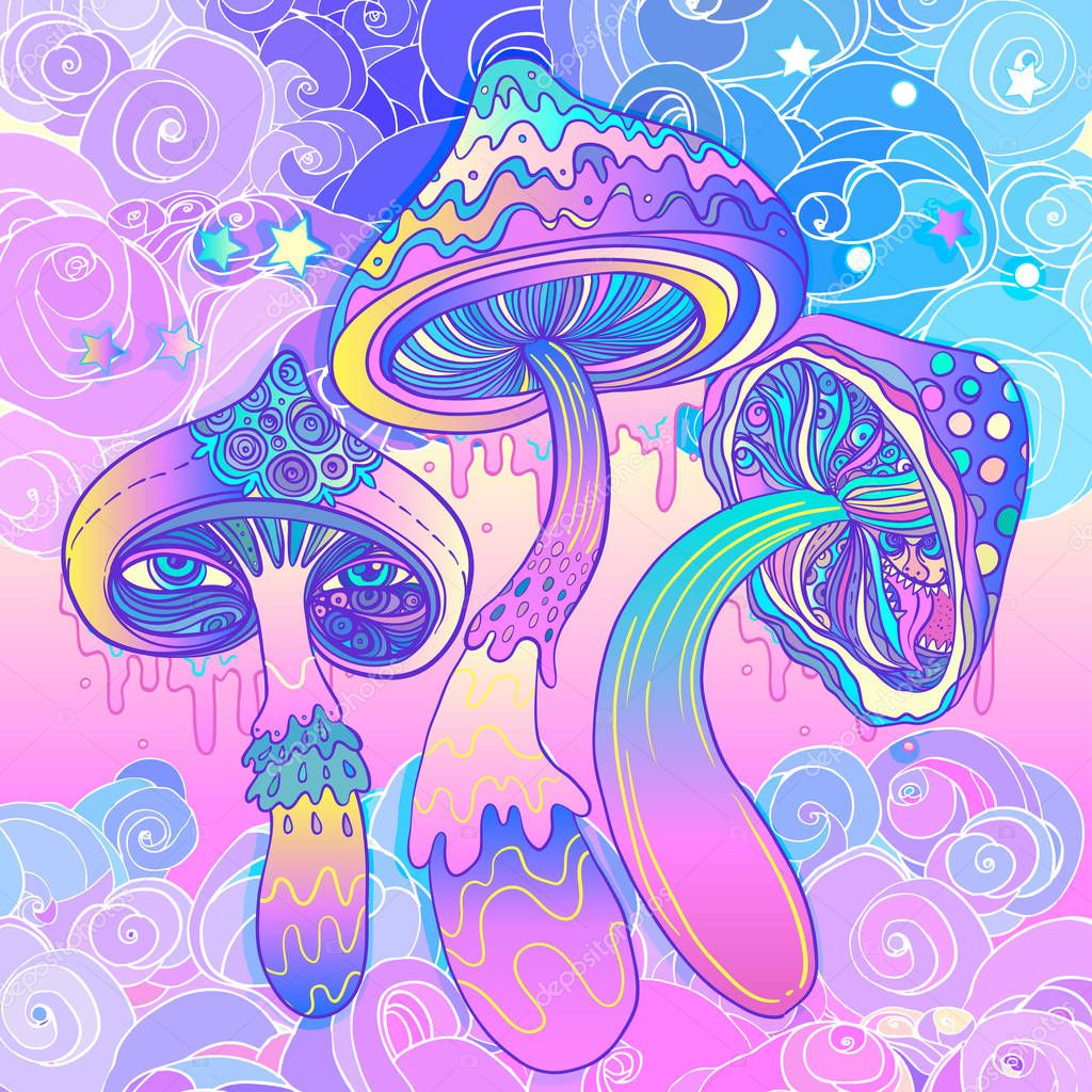 Magic mushrooms. Psychedelic hallucination. Vibrant vector illus - Stock Vector © vgorbash ...