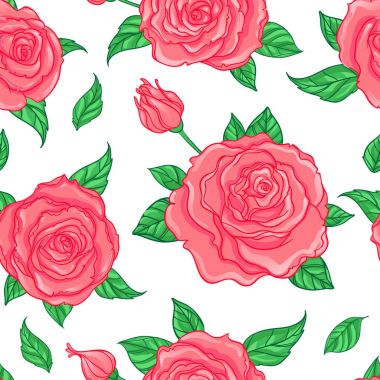 Beyaz arka plan üzerinde kırmızı gül. Sorunsuz zarif vintage çiçek