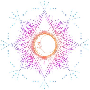 Hilal ay renkli mandala üzerinde. Vektör illüstrasyon izole