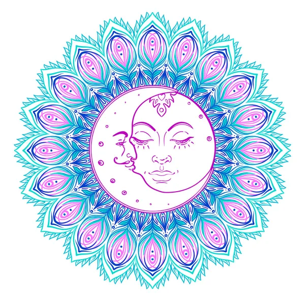 Download Sun and moon. Illustration in vintage style. — Stock ...